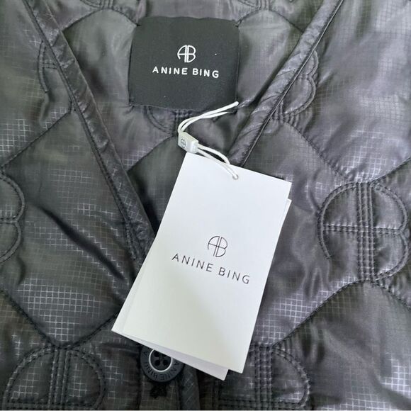 Anine Bing Andy Black Quilted Monogram Vest Pockets‎ Women’s Size Large - Picture 8 of 14